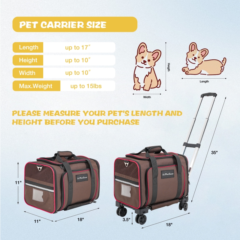 Cat Carrier with Detachable Wheels,2 Sides Expandable Airline Approved Rolling pet Carrier for Puppies and Cats,Pet Travel Carrier for Flight Camping Outdoor