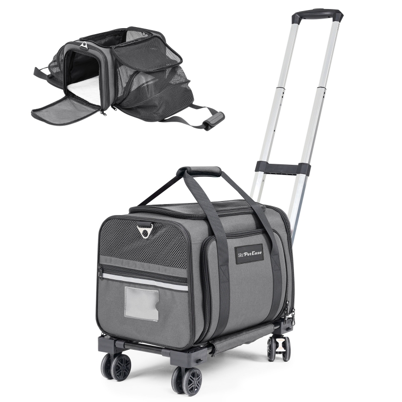 Cat Carrier with Detachable Wheels,2 Sides Expandable Airline Approved Rolling pet Carrier for Puppies and Cats,Pet Travel Carrier for Flight Camping Outdoor