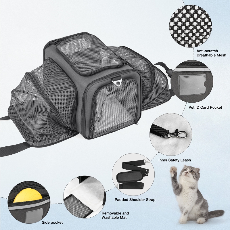 Cat Carrier with Detachable Wheels,2 Sides Expandable Airline Approved Rolling pet Carrier for Puppies and Cats,Pet Travel Carrier for Flight Camping Outdoor