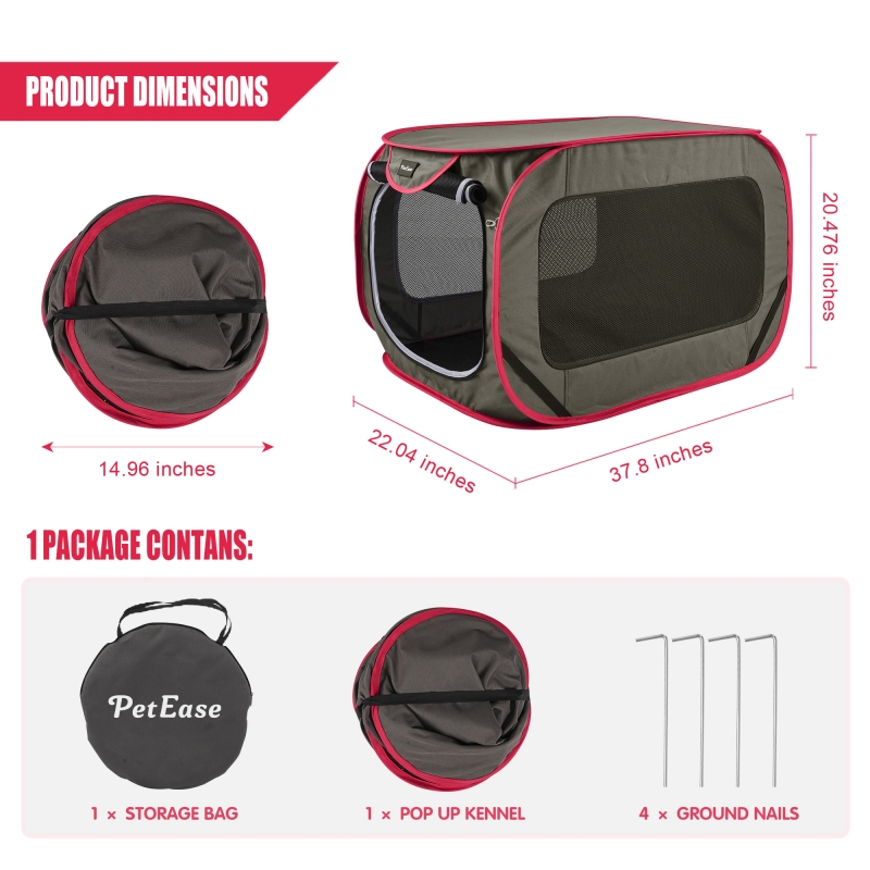 38inches Large pop up dog kennel,collapsible travel pet crate, indoor and outdoor portable dog enclosure
