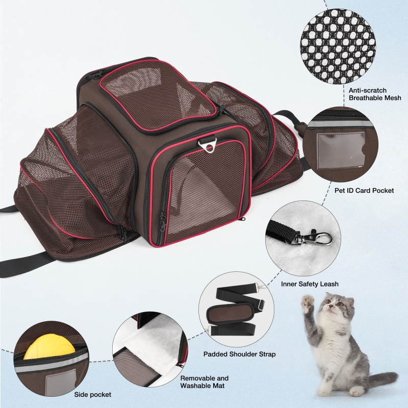 Cat Carrier with Detachable Wheels,2 Sides Expandable Airline Approved Rolling pet Carrier for Puppies and Cats,Pet Travel Carrier for Flight Camping Outdoor