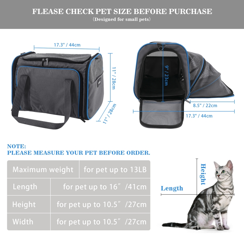 Airline Approved Cat Carrier Dog Carrier,Soft Sided Collapsible Pet Travel Carrier,Travel Bag with Pad