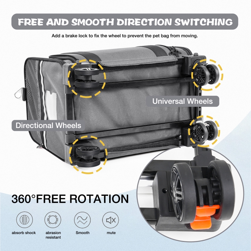 Cat Carrier with Detachable Wheels,2 Sides Expandable Airline Approved Rolling pet Carrier for Puppies and Cats,Pet Travel Carrier for Flight Camping Outdoor