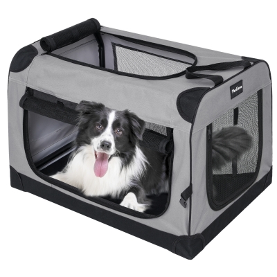 Medium size Collapsible Dog Crates for Small Dogs, 3-Door Pet Soft Crate with Durable Mesh Windows