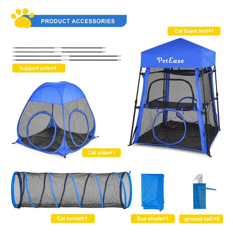 Cat Enclosures, 3-in-1 Cat Tower Tent with Tunnel/Pop Up Cube,Cat Climbing Tent Cat Cage Outdoor Catio Portable Playpen Play Tents for Cats Kitten and Small Animals