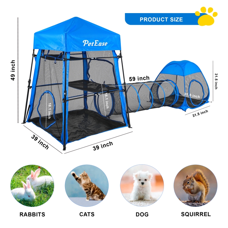 Cat Enclosures, 3-in-1 Cat Tower Tent with Tunnel/Pop Up Cube,Cat Climbing Tent Cat Cage Outdoor Catio Portable Playpen Play Tents for Cats Kitten and Small Animals