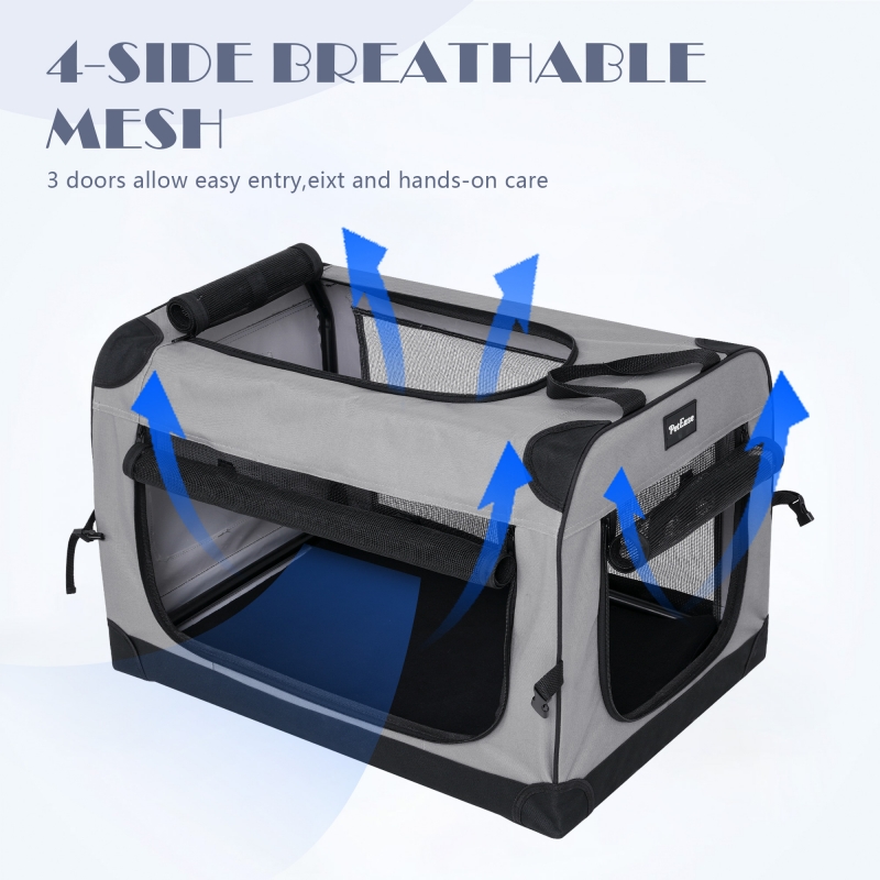Medium size Collapsible Dog Crates for Small Dogs, 3-Door Pet Soft Crate with Durable Mesh Windows