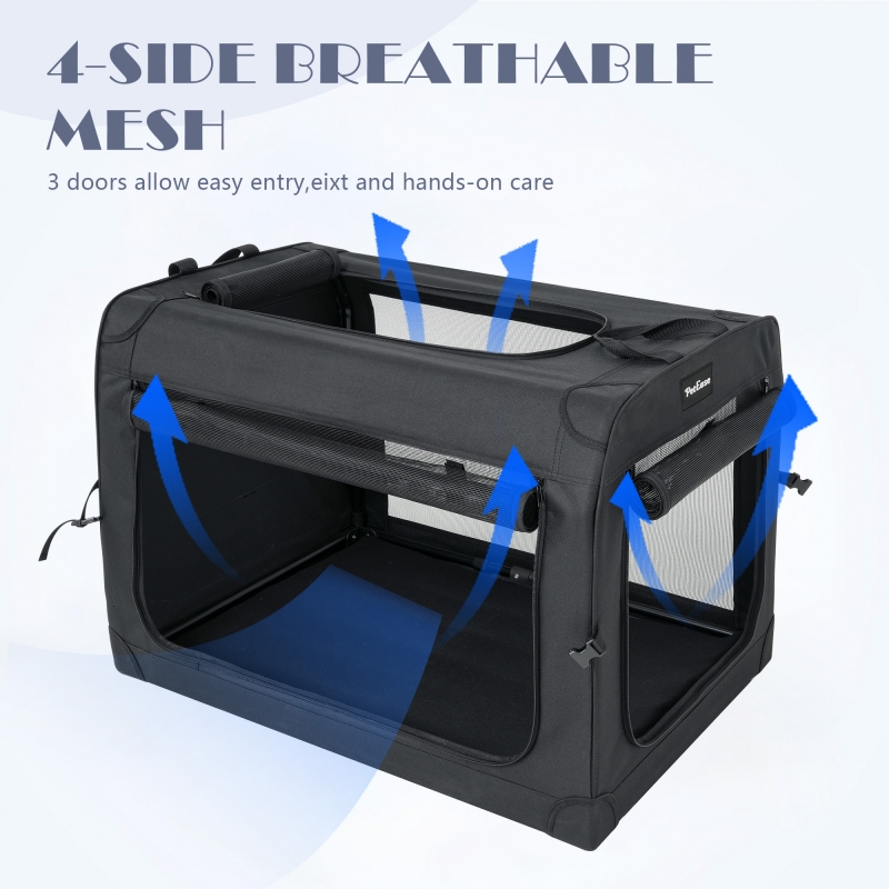 Medium size Collapsible Dog Crates for Small Dogs, 3-Door Pet Soft Crate with Durable Mesh Windows