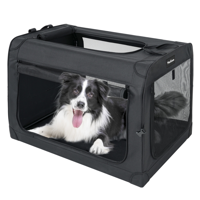 Medium size Collapsible Dog Crates for Small Dogs, 3-Door Pet Soft Crate with Durable Mesh Windows
