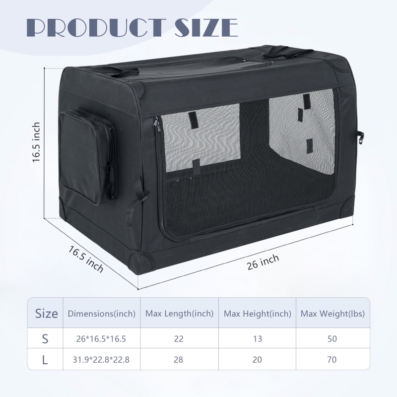 Small size Collapsible Dog Crates for Small Dogs, 3-Door Pet Soft Crate with Durable Mesh Windows