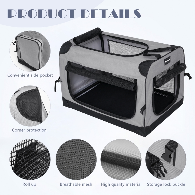 Small size Collapsible Dog Crates for Small Dogs, 3-Door Pet Soft Crate with Durable Mesh Windows