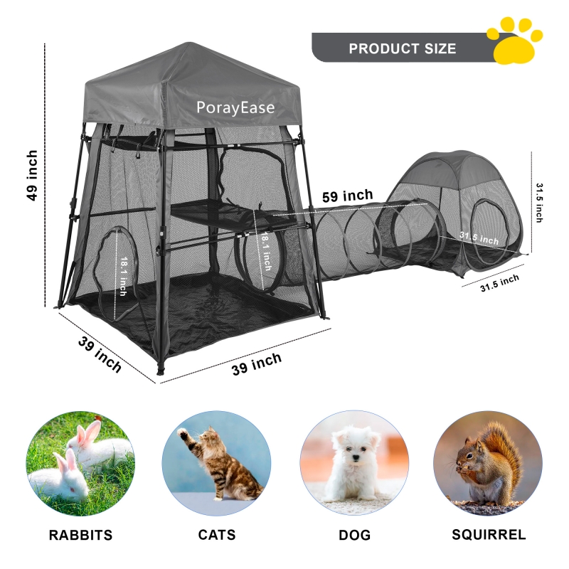 Cat Enclosures, 3-in-1 Cat Tower Tent with Tunnel/Pop Up Cube,Cat Climbing Tent Cat Cage Outdoor Catio Portable Playpen Play Tents for Cats Kitten and Small Animals