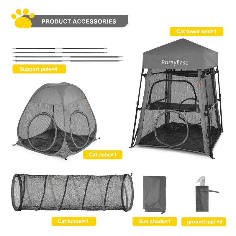 Cat Enclosures, 3-in-1 Cat Tower Tent with Tunnel/Pop Up Cube,Cat Climbing Tent Cat Cage Outdoor Catio Portable Playpen Play Tents for Cats Kitten and Small Animals